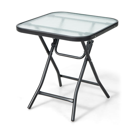 Patio Bistro Table Square Glass Side Table with Rustproof Frame
