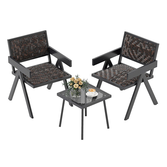 Patio Table and Chairs Set with Quick-Drying Foam for Porch and Balcony-Brown