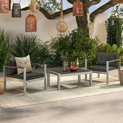Patio Aluminum Armchair with Cushions Outdoor Sofa Chair Set of 2-Grey