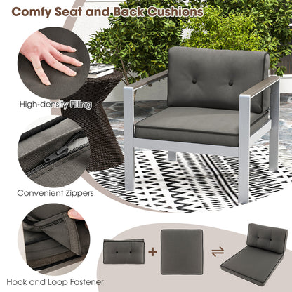 Patio Aluminum Armchair with Cushions Outdoor Sofa Chair Set of 2-Grey