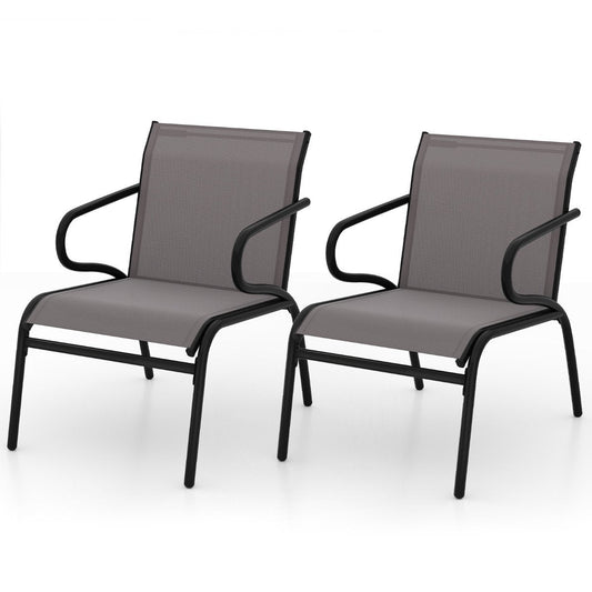 Patio Chairs Set of 2 with Breathable Fabric and Metal Frame-Grey