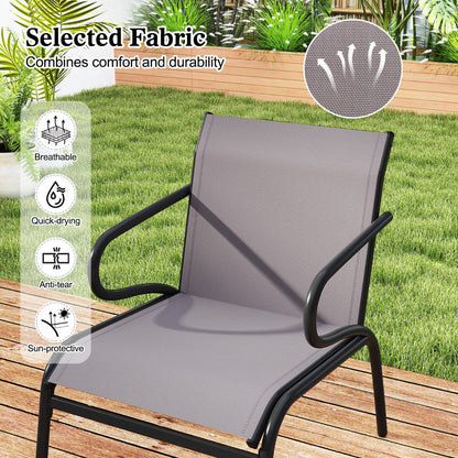 Patio Chairs Set of 2 with Breathable Fabric and Metal Frame-Grey