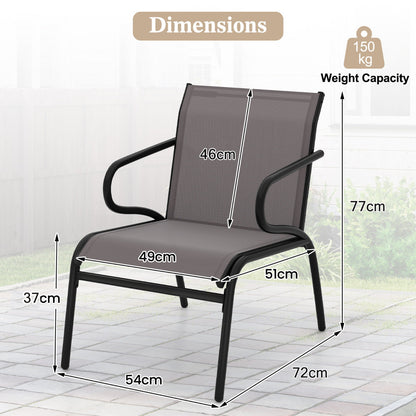 Patio Chairs Set of 2 with Breathable Fabric and Metal Frame-Grey