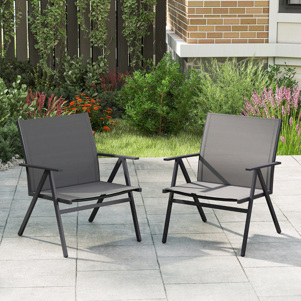 Patio Chairs Set of 2 with Breathable Mesh Fabric and Metal Frame-Grey