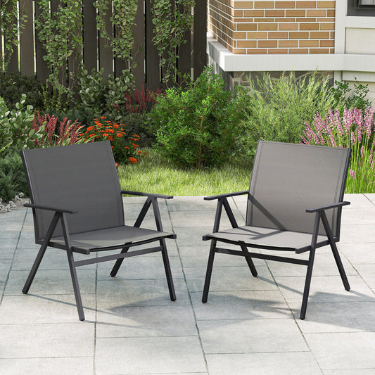Patio Chairs Set of 2 with Breathable Mesh Fabric and Metal Frame-Grey