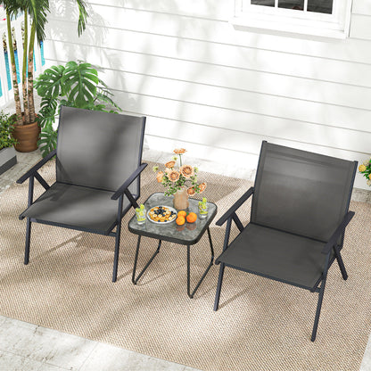 Patio Chairs Set of 2 with Breathable Mesh Fabric and Metal Frame-Grey