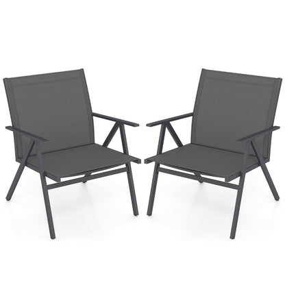 Patio Chairs Set of 2 with Breathable Mesh Fabric and Metal Frame-Grey