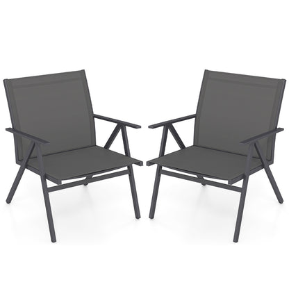 Patio Chairs Set of 2 with Breathable Mesh Fabric and Metal Frame-Grey