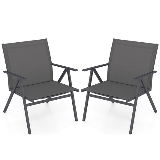 Patio Chairs Set of 2 with Breathable Mesh Fabric and Metal Frame-Grey
