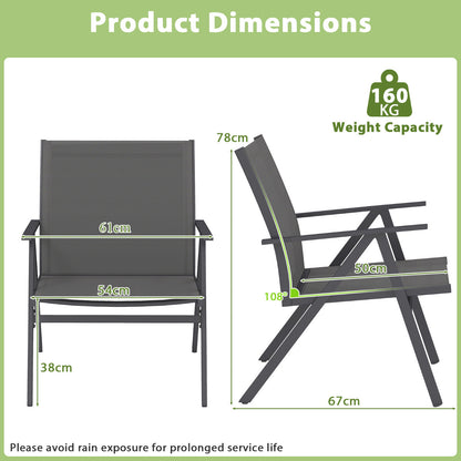 Patio Chairs Set of 2 with Breathable Mesh Fabric and Metal Frame-Grey