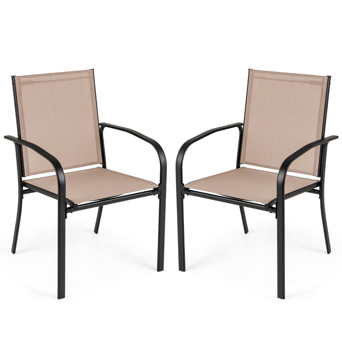 Patio Dining Chair Set of 2 with Breathable Backrest and Seat-Coffee