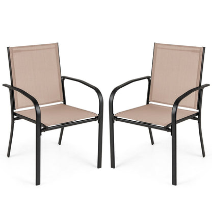 Patio Dining Chair Set of 2 with Breathable Backrest and Seat-Coffee