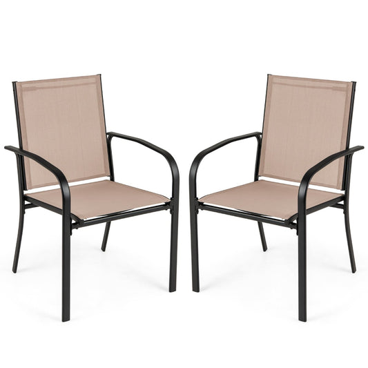 Patio Dining Chair Set of 2 with Breathable Backrest and Seat-Coffee