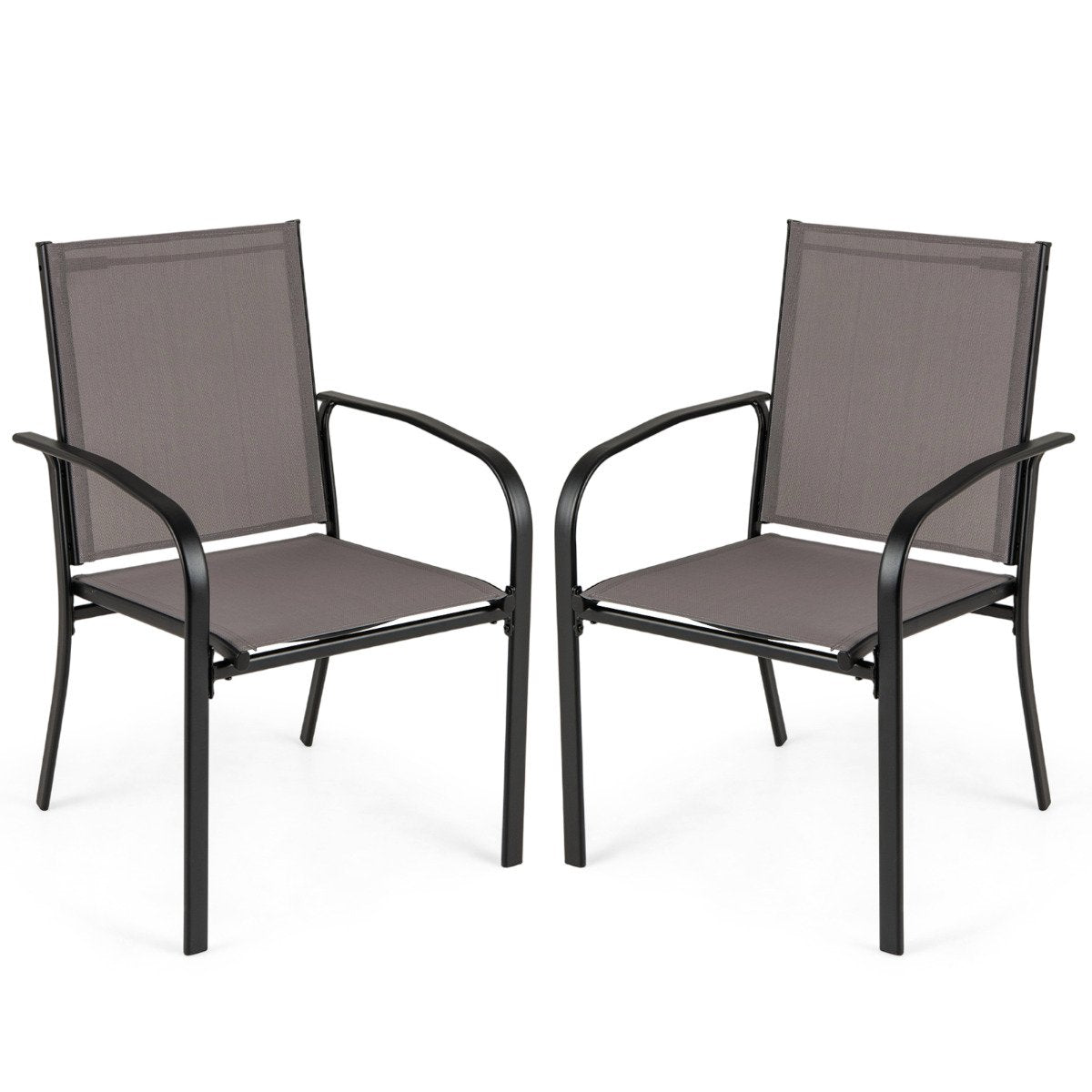 Patio Dining Chair Set of 2 with Breathable Backrest and Seat-Grey