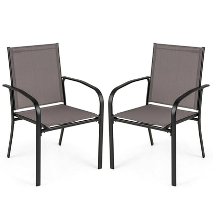 Patio Dining Chair Set of 2 with Breathable Backrest and Seat-Grey