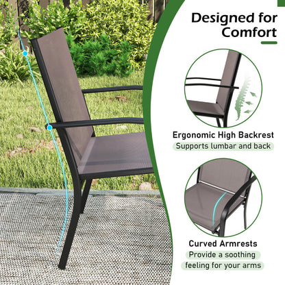 Patio Dining Chair Set of 2 with Breathable Backrest and Seat-Grey