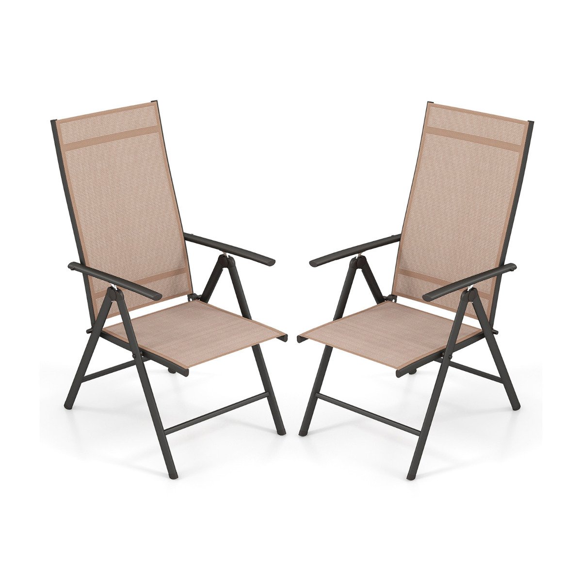 Patio Folding Dining Chairs Set of 2 with 7-Level Adjustable High Backrest-Brown