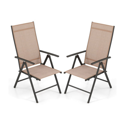Patio Folding Dining Chairs Set of 2 with 7-Level Adjustable High Backrest-Brown