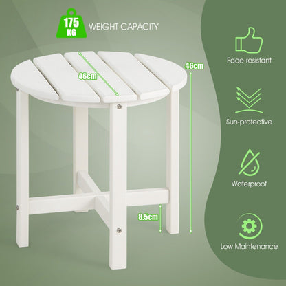 Patio Round HDPE Side Table for Yard Porch Garden-White
