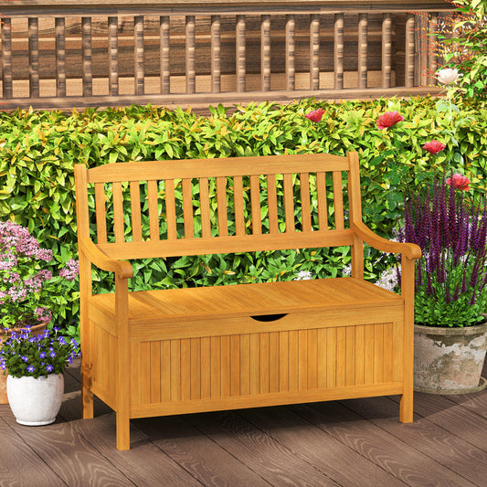 Patio Wood Storage Bench with 125L Inner Space and Slatted Backrest
