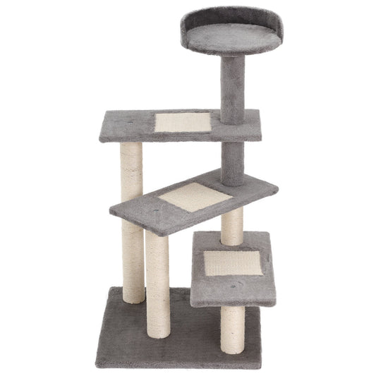 PawHut 100 cm Cat Tree for Indoor Cats Kitten Scratch Scratching Post Climbing Tower Activity Centre Grey