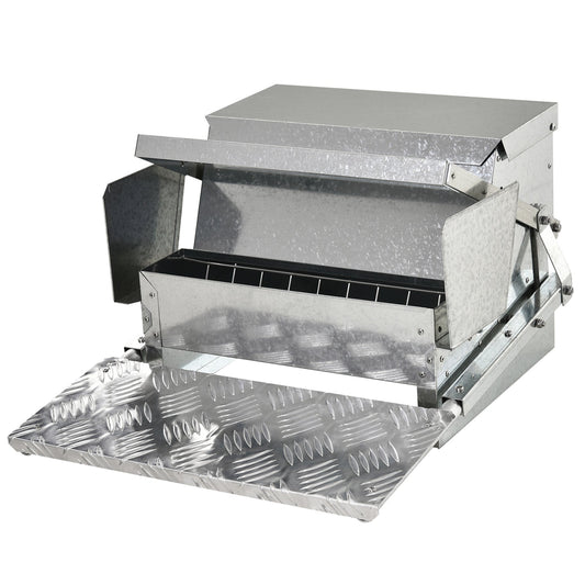 PawHut 11.5KG Automatic Chicken Poultry Feeder Rat Proof Treadle Self Opening in Silver