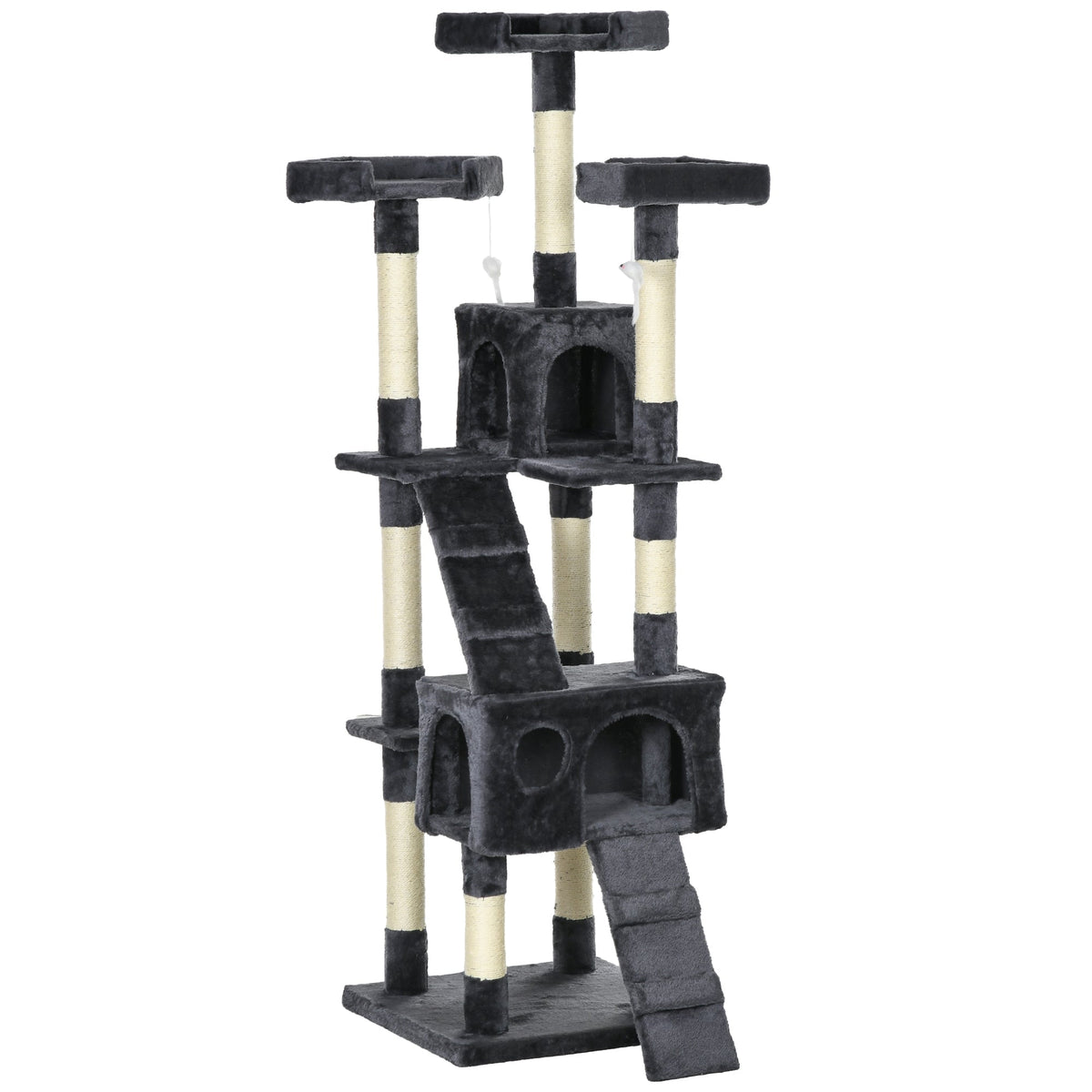 PawHut 173cm Cat Tree Scratching House, Activity Play Centre, Charcoal Grey