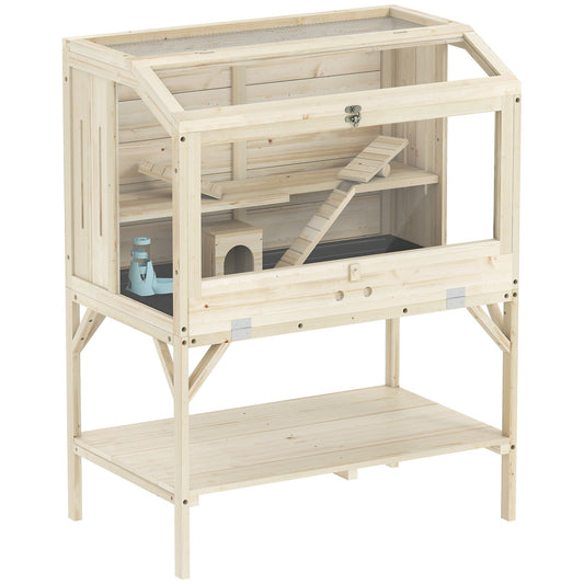 PawHut 2 Tier Wooden Hamster Cage in a Natural Wood Finish