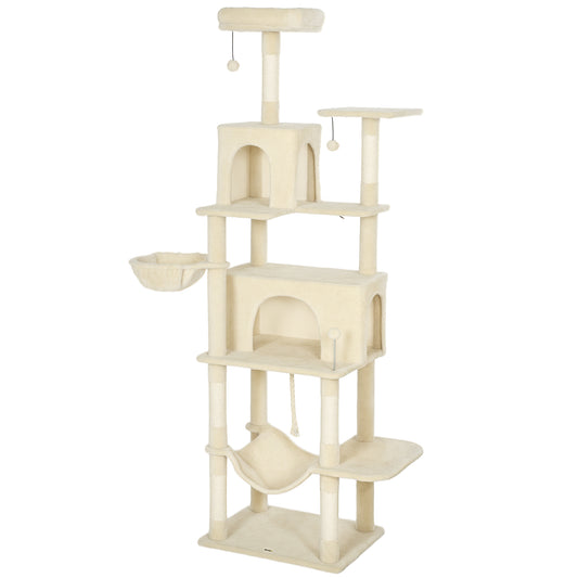 PawHut 202cm Cat Tree with 6 Scratching Posts in Beige