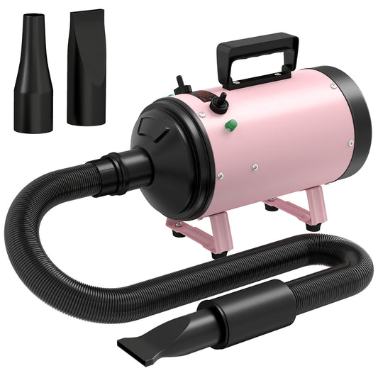 PawHut 2200W Dog Hair Dryer with Adjustable Temperature & Velocity, 3 Different Nozzles, Pink