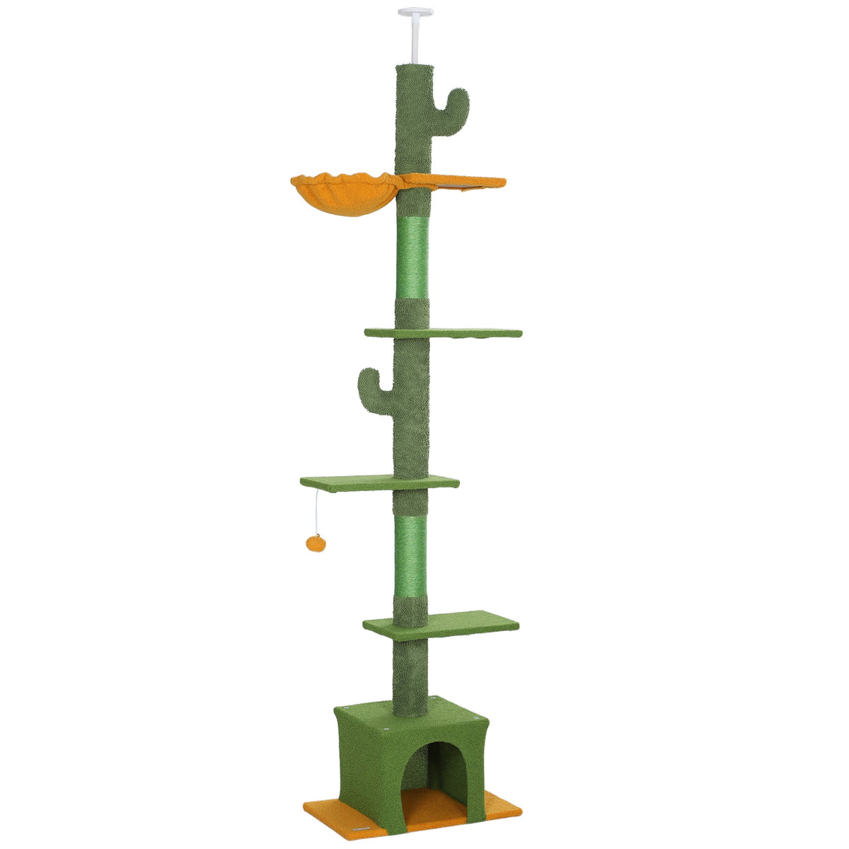PawHut 230-275cm Floor-to-Ceiling Adjustable Cat Tree with Scratching Posts, Hammock
