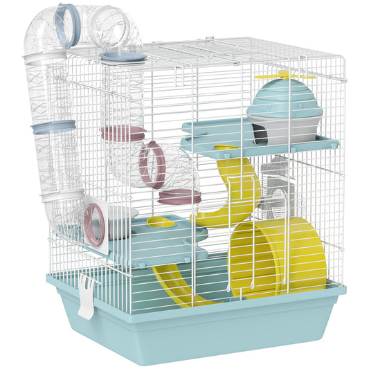 PawHut 3-Level Hamster Cage with Exercise Wheel in Blue