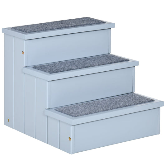 PawHut 3 Step Wooden Dog Steps Pet Stairs in Grey