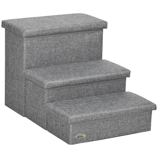 PawHut 3 Steps Pet Stairs in Light Grey