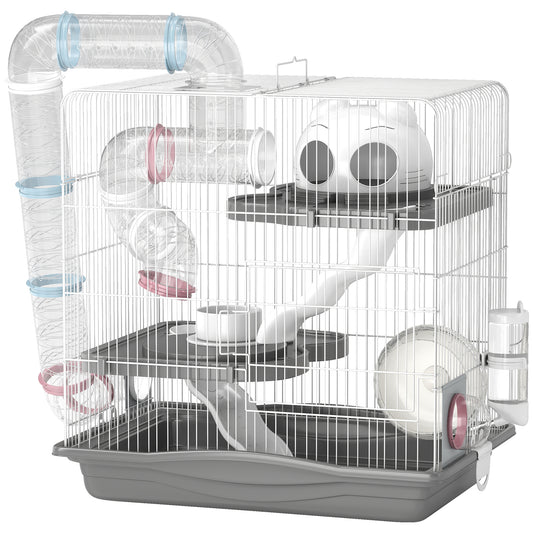 PawHut 3-Tier Hamster Cage with Exercise Wheels in Grey