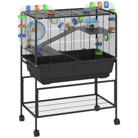 PawHut 3 Tier Large Hamster Cage on Wheels in Black