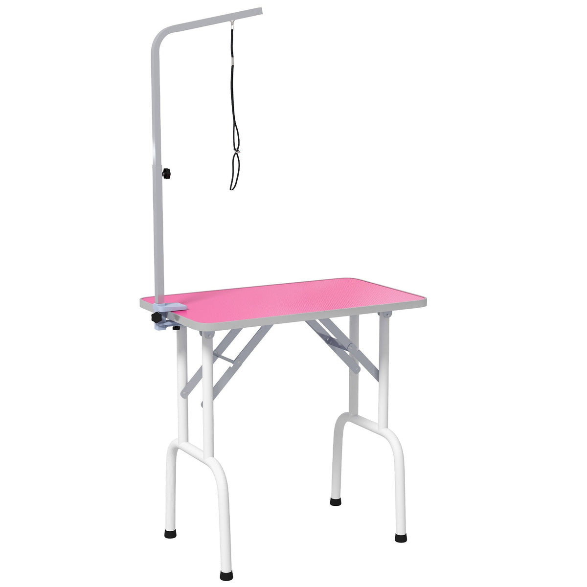 PawHut 32" Foldable Dog Grooming Table Pet Drying Beauty Table Adjustable Fixed Arm Rubber Top, Pink