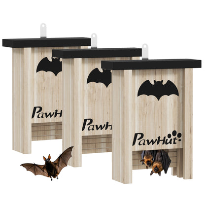 PawHut 3PCs Wooden Bat Boxes in a Natural Wood Finish