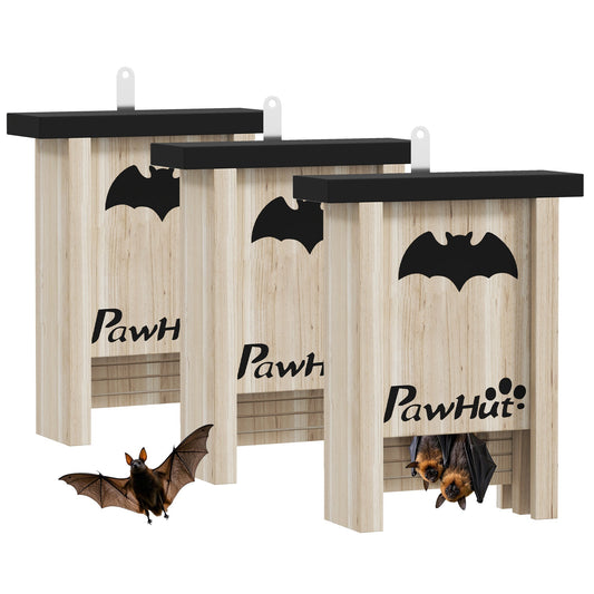 PawHut 3PCs Wooden Bat Boxes in a Natural Wood Finish