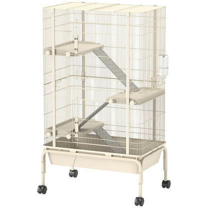 PawHut 4-Level Rolling Small Animal Cage in Beige