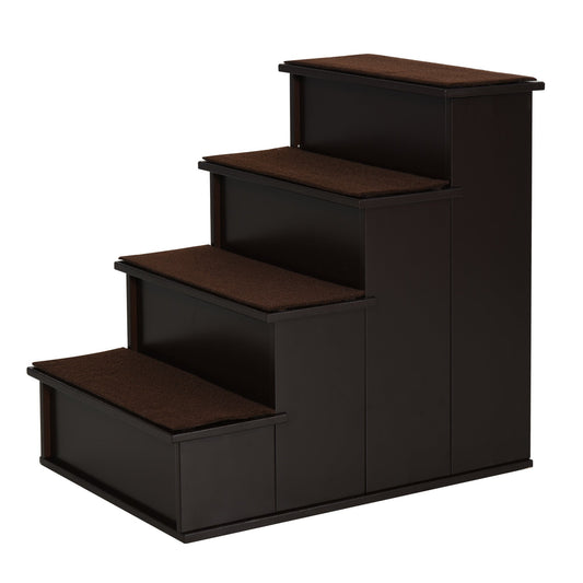 PawHut 4 Step Wooden Dog Steps Pet Stairs in Dark Brown
