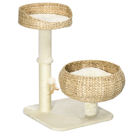 PawHut 72cm Cat Tree Kitten Tower, with Sisal Scratching Post, Two Beds, Toy Ball