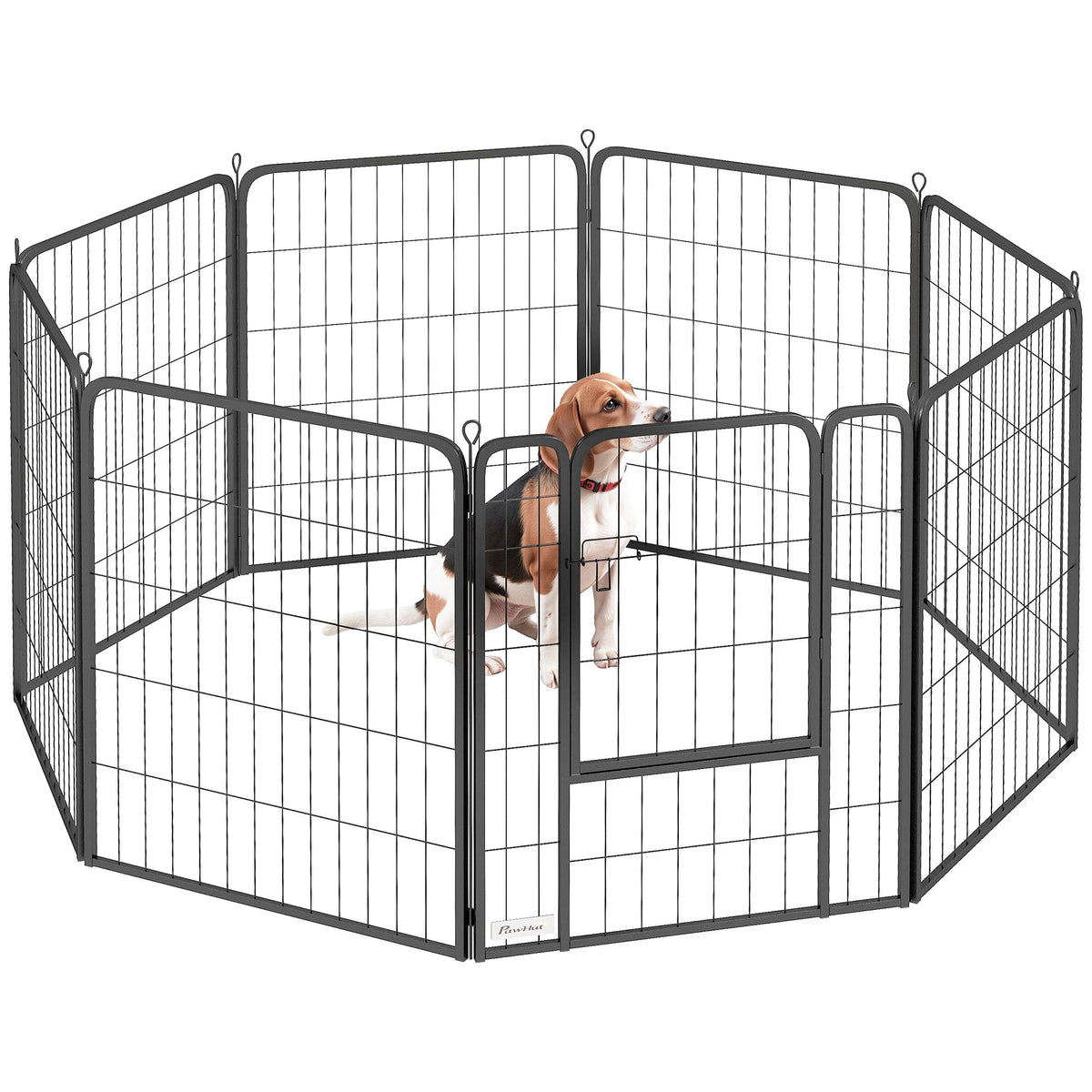 PawHut Eight-Panel Dog Playpen with Door, for Large Dogs, Indoors, Outdoors, 80cm Tall, Black
