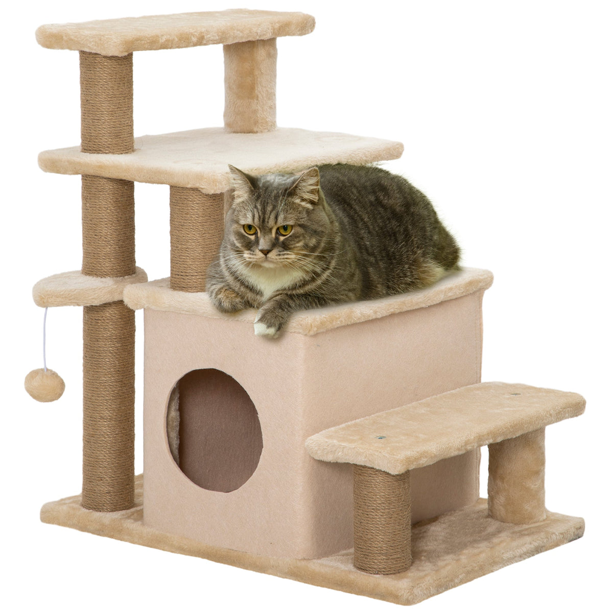 PawHut Adjustable Cat Steps in Beige