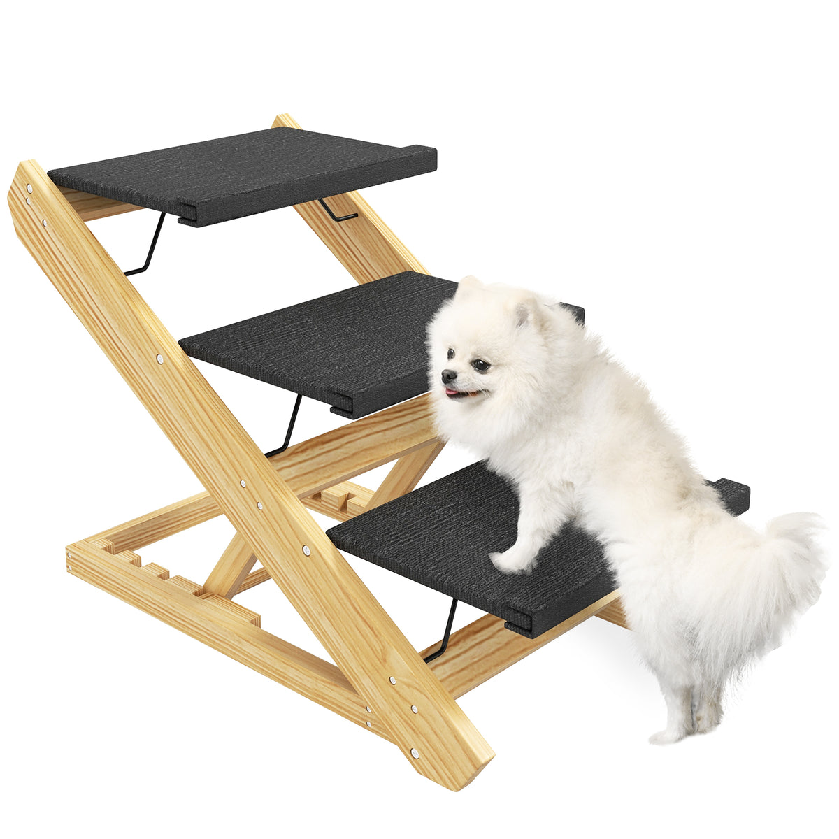 PawHut Adjustable Dog Steps in a Natural Wood Finish