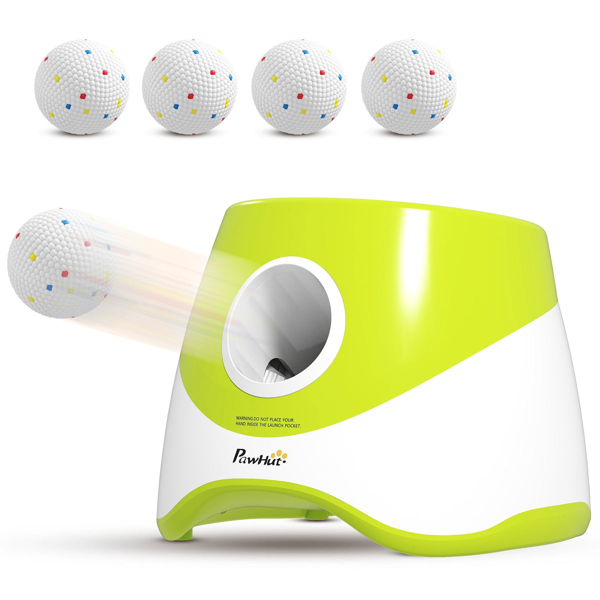 PawHut Automatic Dog Ball Launcher with 5 ETPU Tennis Balls 2.3", 3 Distance Settings 20/33/46ft, Green
