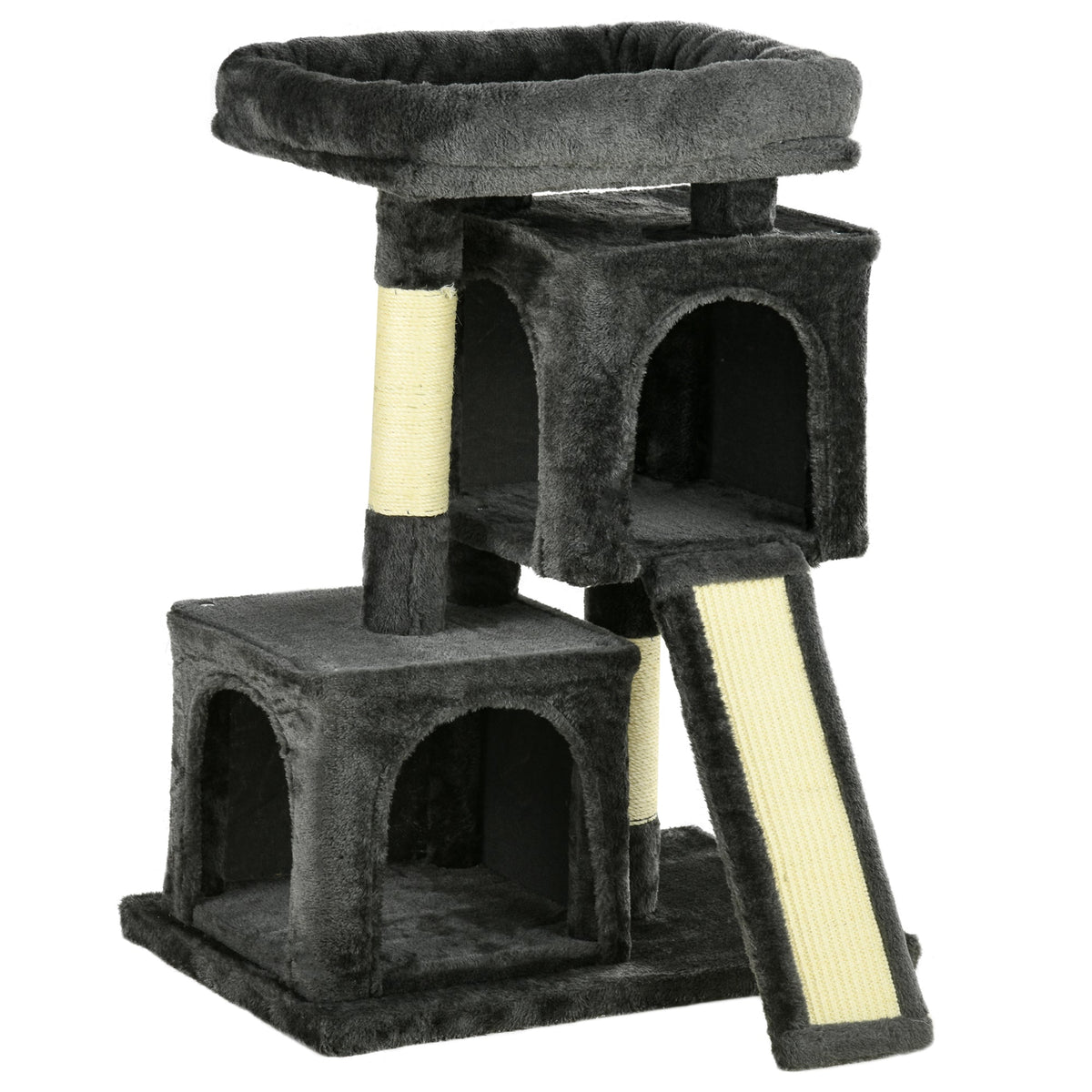PawHut Cat Tree for Indoor Cats 81cm Cat Scratching Post Scratch Board Kitten Tower Climbing Frame, Black