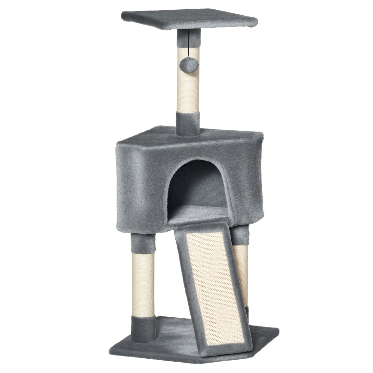 PawHut Corner Cat Tree for Indoor Cats, Kitten Tower with Scratching Post House Ladder Toy - Grey