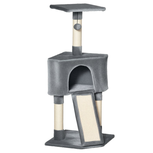 PawHut Corner Cat Tree for Indoor Cats, Kitten Tower with Scratching Post House Ladder Toy - Grey