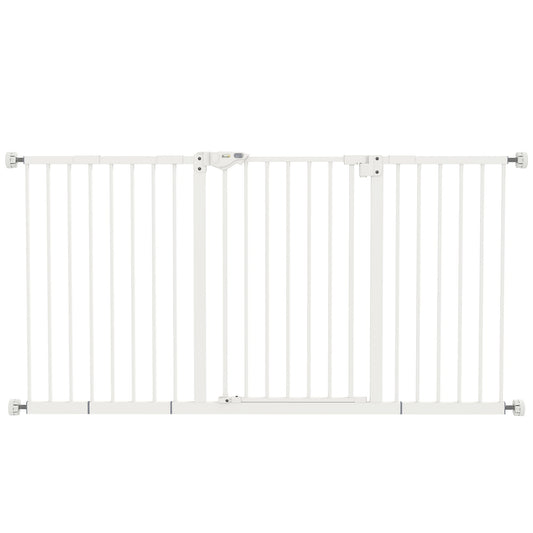 PawHut Adjustable Safety Gate w/ Three Extensions, Four Adjustable Screws, White